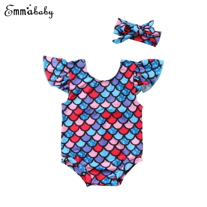 

Mermaid Baby Girl Mermaid Romper Backless Fishscale One Piece Bathing Suit Ruffle Sleeve Girls Outfit