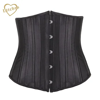 

Black Satin Underbust Corsets Bustiers 25 Steel Boned Corset Waist Cincher Corselet Body Shaper Waist Trimmer