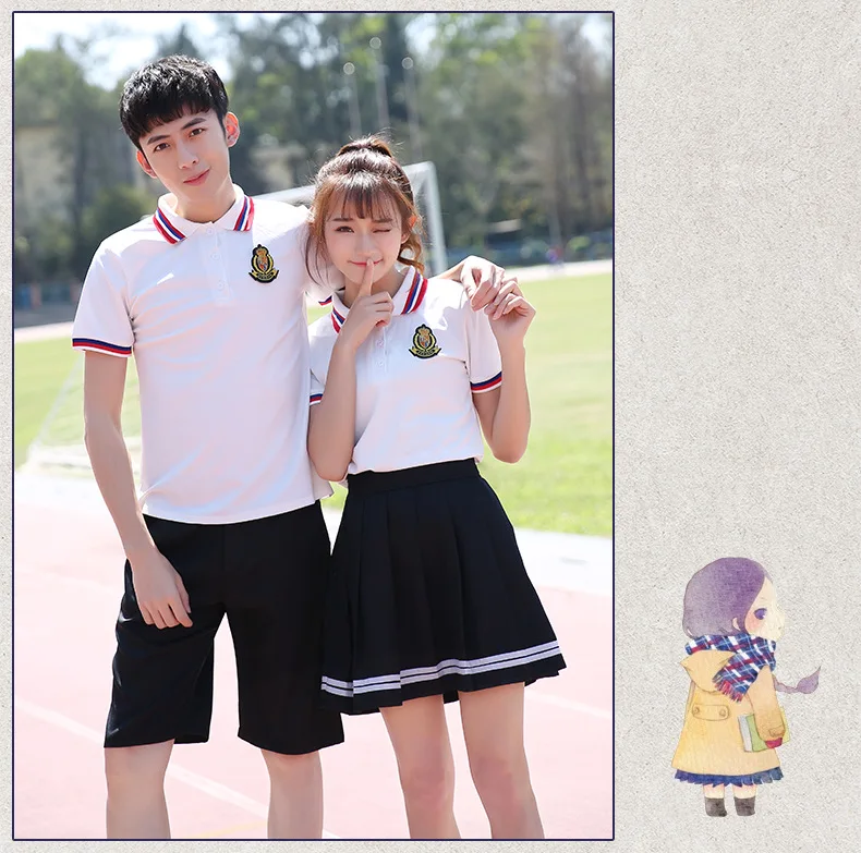 Студенты летняя школьная форма мальчик рубашка-поло для девочек школьная одежда Студенческая униформа Одежда для Черлидинга спортивная