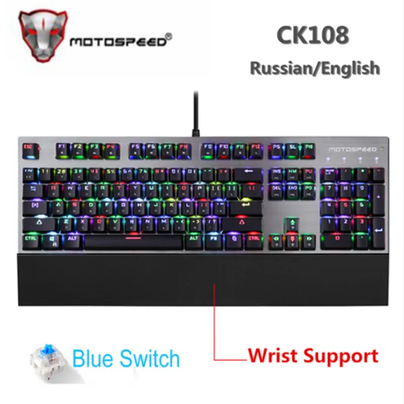  Motospeed CK108 Mechanical Keyboard Russian English 104 keys RGB blue switch Gaming Wired LED backl - 33010681614