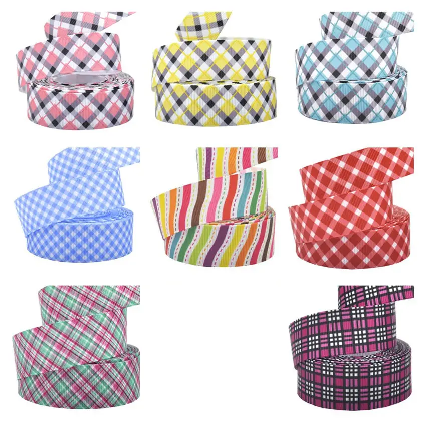 1" 25mm 10 yards/lot plaid stripe printed grosgrain ribbons grid ribbon DIY handmade materials