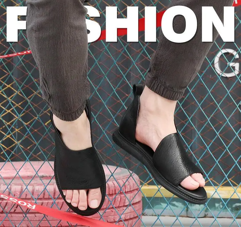 

Fashion British style leather sandals casual Rome shoes summer personality men shoes outdoor shoes for men flat sandals
