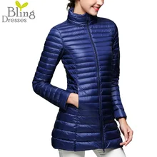 2016 Fashion Snow Winter 90 % White Duck Down Jackets Women Ultra Light Zipper Coats Stand Collar Slim Women Parka Plus Size