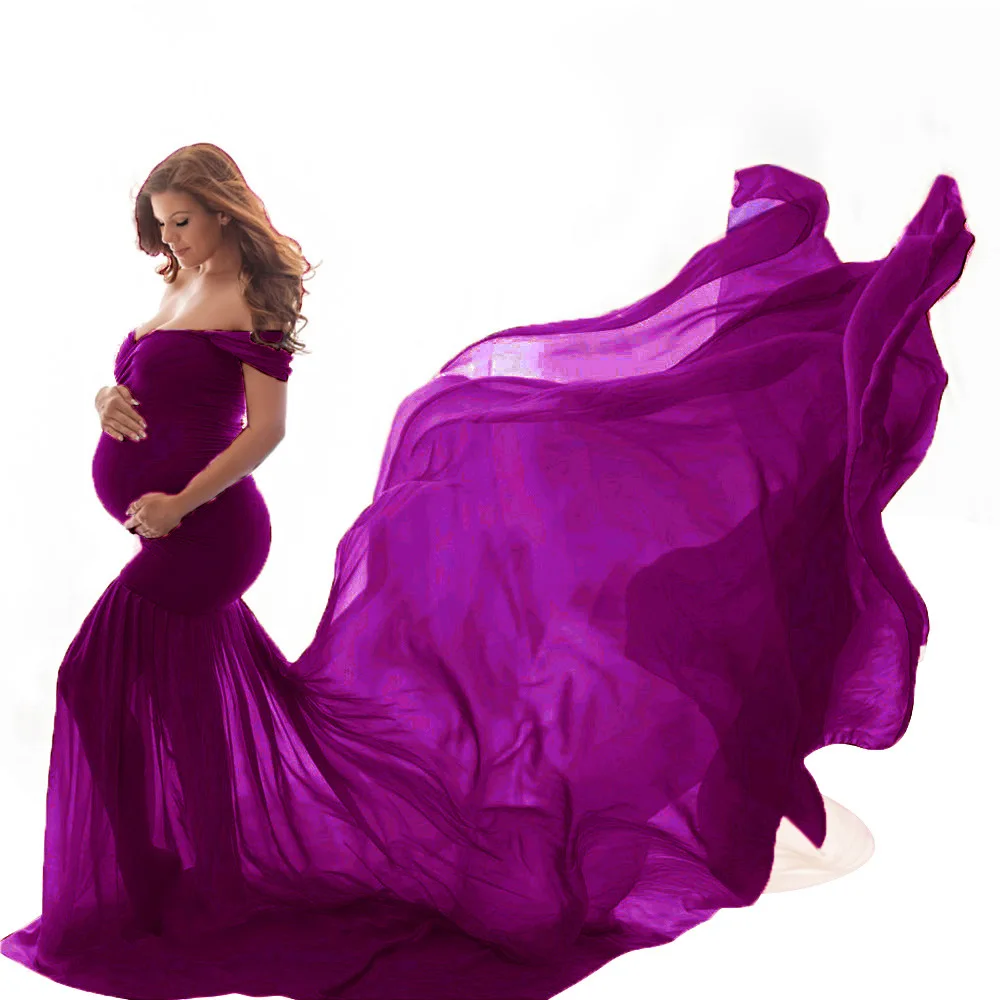 Trend Product  Long Maternity Photography Props Pregnancy Dress For Photo Shooting Off Shoulder Pregnant Dresses F 