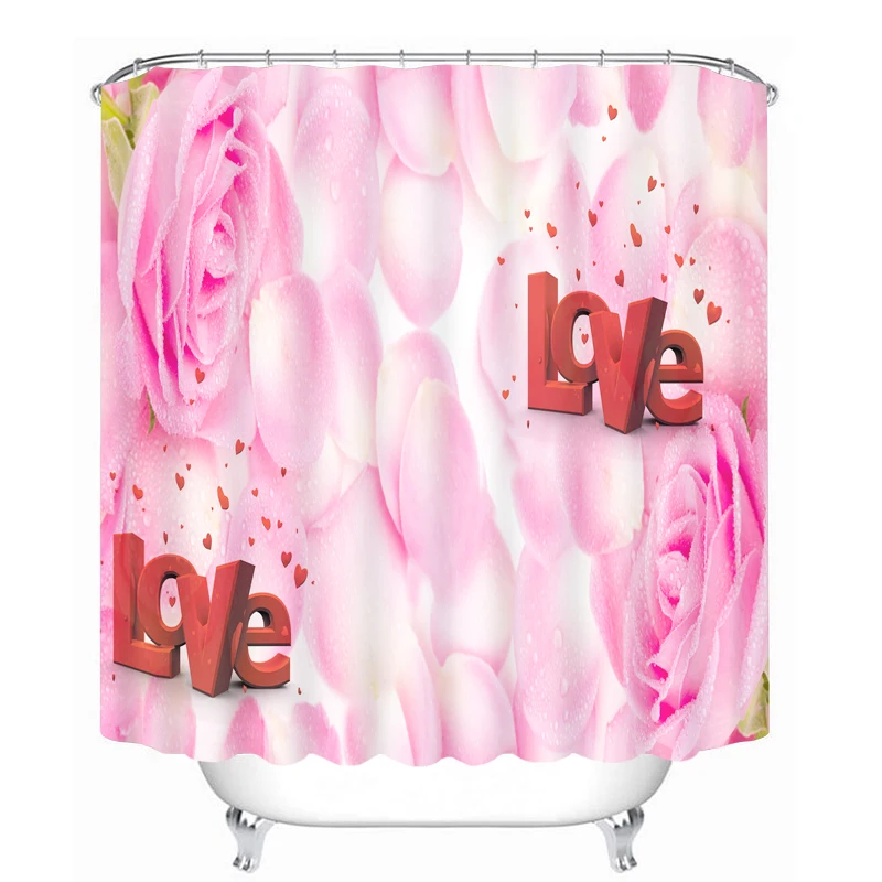 Bathroom Products Printed Polyester Bath Curtain Shower Curtain Rose