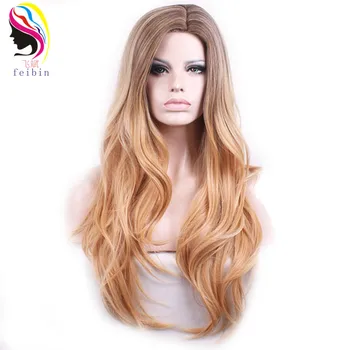 

Feibin Synthetic Blonde Wig For Women Ombre Colour Nature Wave Hair High Temperature Feiber 24 inches 60cm WG115