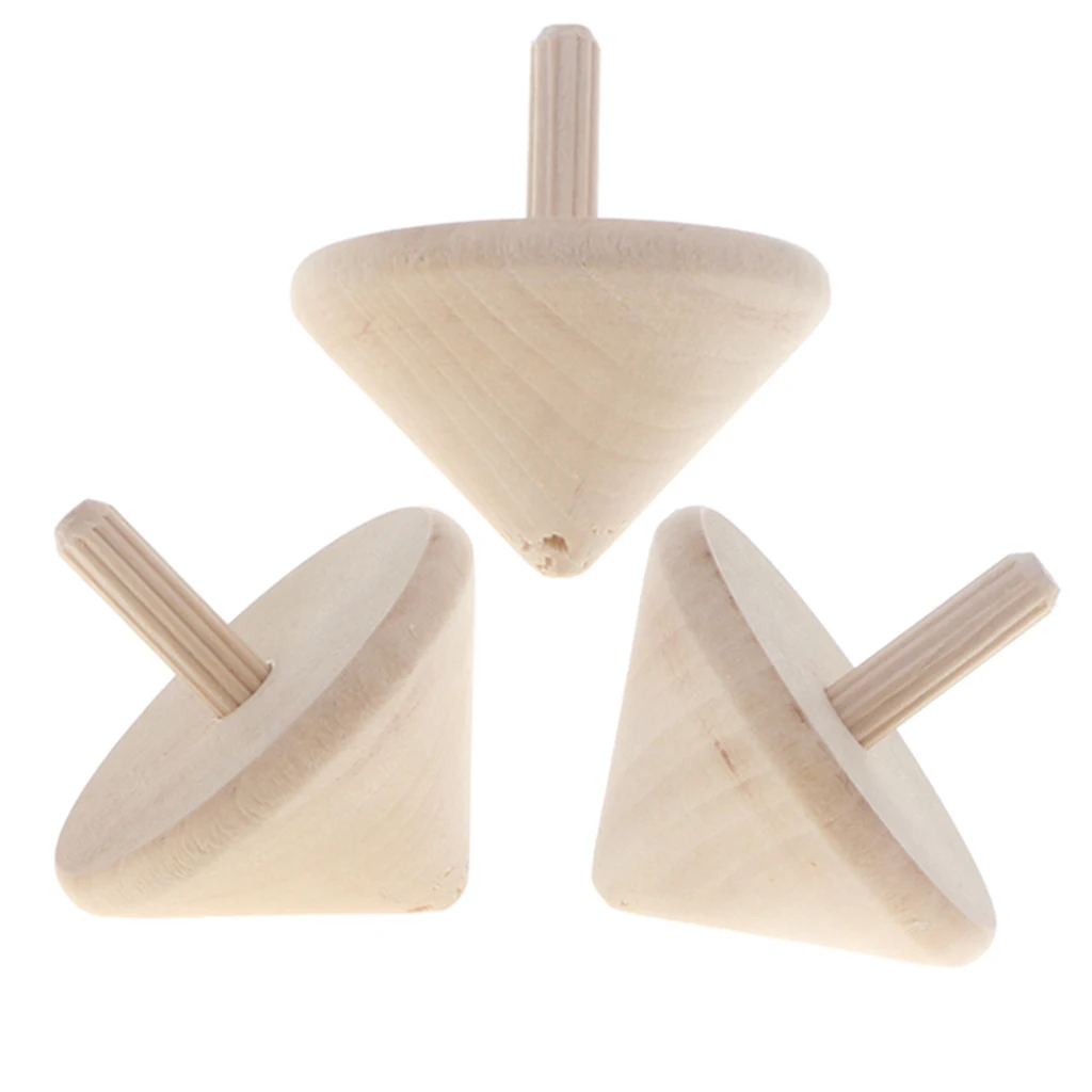 3 Pieces Classic Wooden Peg-Top Spinning Top Spin Gyro Play Toys Kids Children Gifts