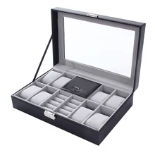 2 Dans Un 8 Grilles + 3 Mixte Grilles Cuir Montre Cas D’organisateur De Stockage Box De Luxe Bijoux Bague Affichage Montre boîtes Noir