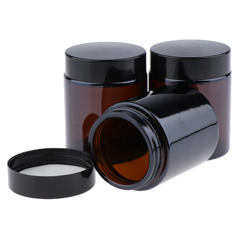 3Pcs 100ml Dark Brown Empty Makeup Jar Pot Travel Face Cream Lotion Cosmetics Glass Containers  Bottles