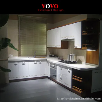 

U-shape white lacquer kitchen cabinet