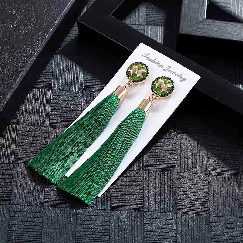 E5910 Trendy Earrings Drop Earrings ButterflySilkDangleLongBohemianBlueMetalBohoGold Tassel Earrings For Women Jewelry