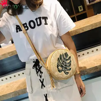 

Retro Summer Women Embroidery Straw Round Crossbody Shoulder Bags Casual Female Girls Beach Circle Travel Messenger Bags