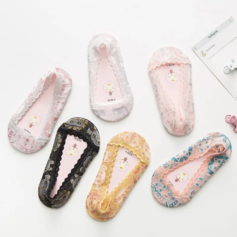 Летние дышащие нескользящие носки-невидимые лодочки с вышивкой из мультфильмов для маленьких девочек