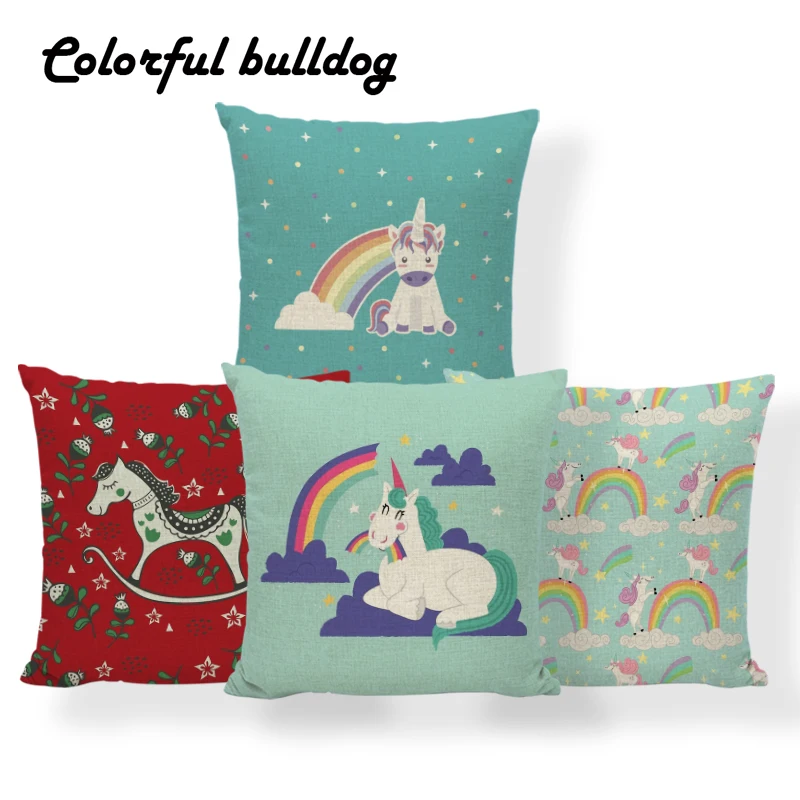 

Unicorn Rainbow Cloud Cushion Cover Horse Sheep Flower Cartoon Pillow Case Chair Gifts For Mom Throw Pillow Cover 18 Inch Burlap