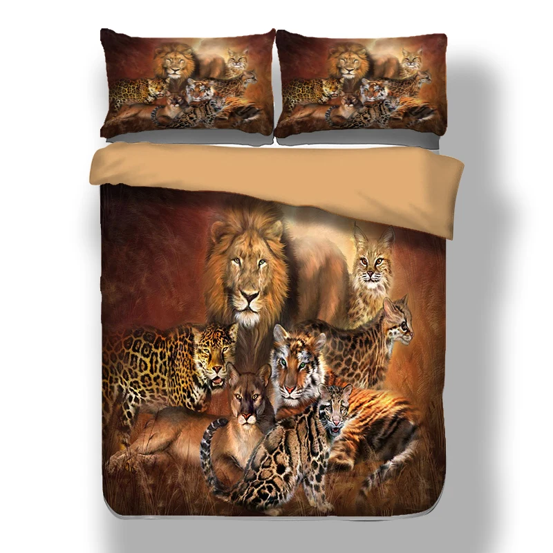 Lion Horse Tiger pattern reactive printing Duvet Cover set with Pillow Cases birthday present Holiday gift bedding set new 3pcs
