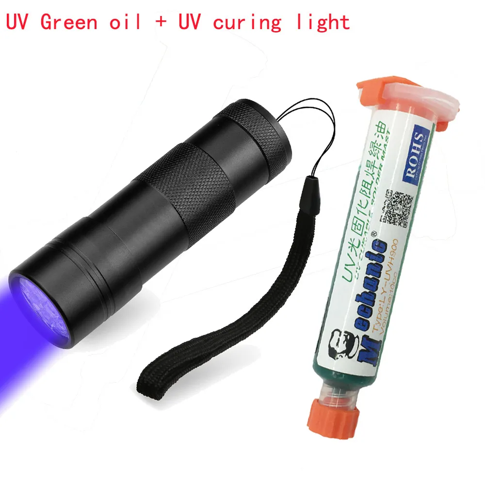 MECHANIC 10ML GREEN UV SOLDER MASK PCB BGA PAINT PREVENT CORROSIVE ARCING Soldering Welding Fluxes Oil+ 12led UV curing light MECHANIC 10ML GREEN UV SOLDER MASK PCB BGA PAINT PREVENT CORROSIVE ARCING Soldering Welding Fluxes Oil+ 12led UV curing light