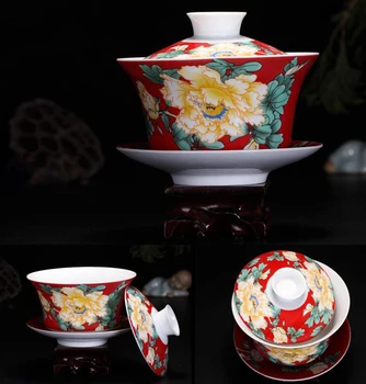

250ml Chinese Ceramic Gaiwan tea set,kung fu tea cup, High-quality creative Chinese Wedding Tea Bowl Cup, jingduzheng teacup