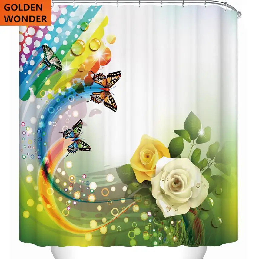 

New Design Flower Shower Curtain Bathroom Curtain Data Printing Cortina Blind Polyester Water-proof Simple Style Home Garden