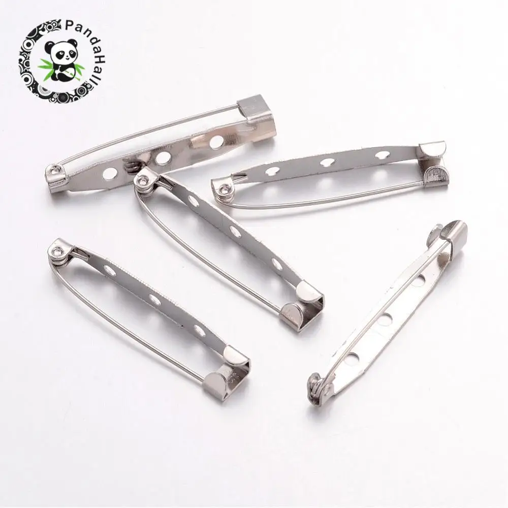 

50pcs Safety Brooch Iron Brooch Findings with Three Holes for DIY jewelry Making Platinum 38x6mm, Pin: 1mm, Hole: 2mm