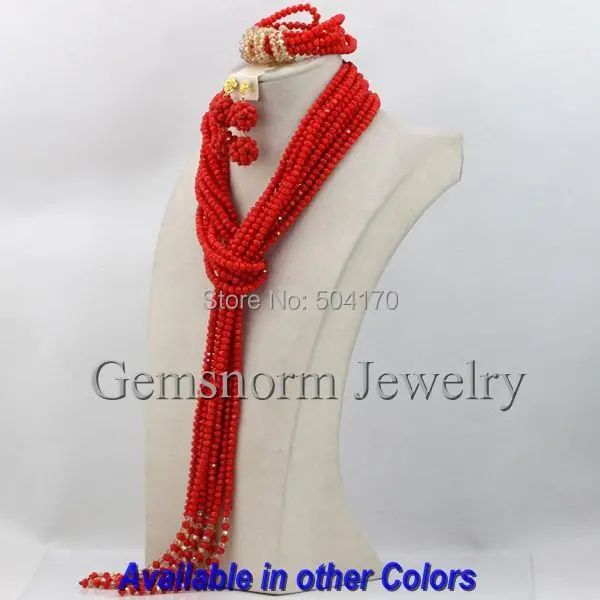 Последняя Мода ярко-красный Африканский Свадебный комплект ювелирных изделий из бисера Популярные нити индийский свадебный комплект ювелирных изделий GS289