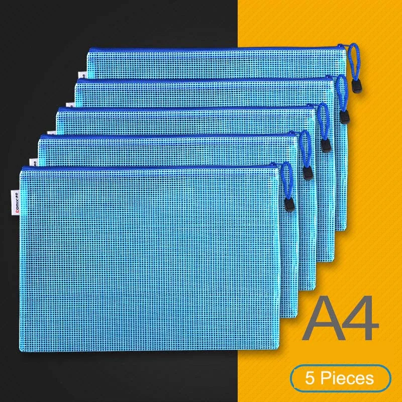 

5 Pieces Zippered Waterproof Reinforced PVC Bag Storage Envelope Pouch for Office Document Folder,Accessories Organizer A4 size