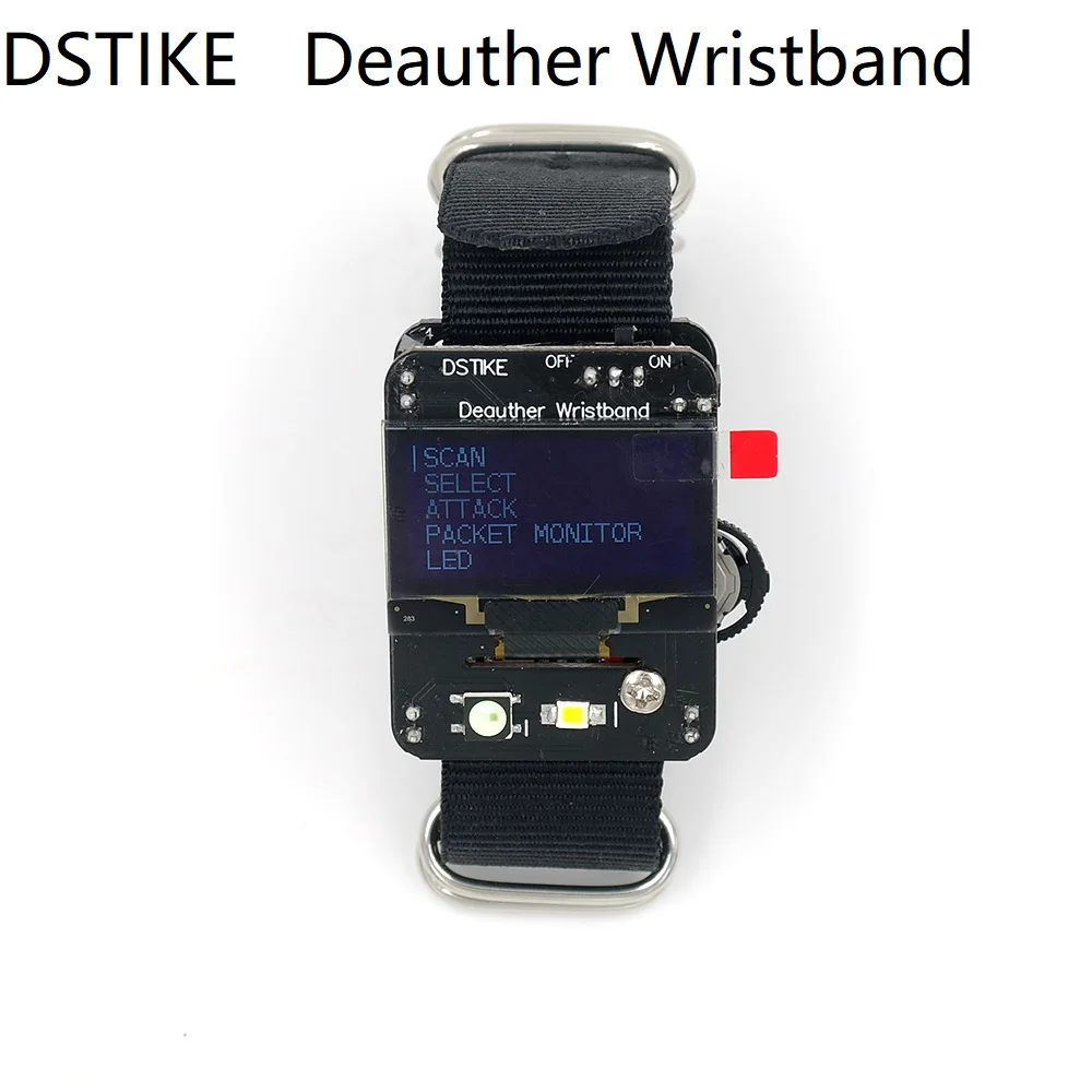 

DSTIKE Deauther Wristband WiFi Attack/Control/Test tool ESP-07 1.3OLED 600mAh battery RGB LED no PB ESP8266 development board