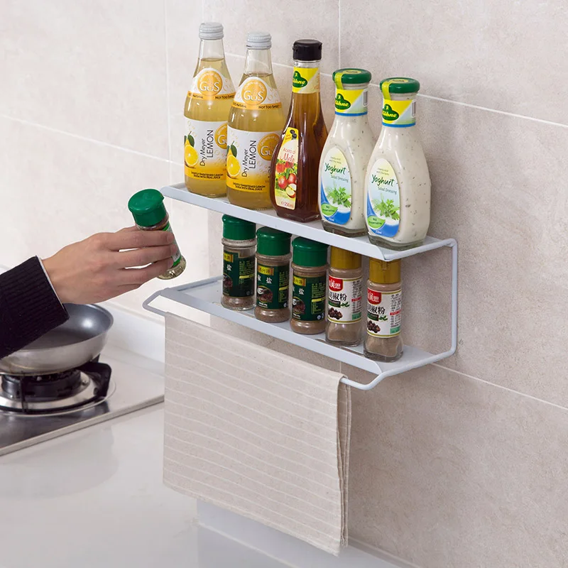 Iron double seasoning rack kitchen wall storage rack free punch