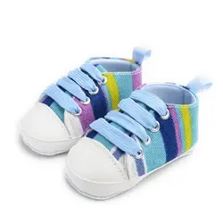 Летние Детские холщовые ботиночки красочные на шнуровке хлопок для маленьких мальчиков и девочек обувь новорожденных Первые ходунки