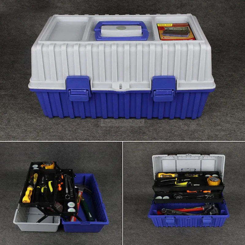 

Multi-function three-layer plastic toolbox folding hardware accessories tool box organizer storage parts plastic tool case