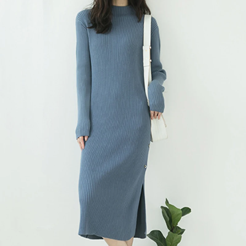 

2019 Winter Women Kawaii Sweet Dress Casual Solid Mid-calf Dress Cute Party Dress Vestidos Cute Clothing