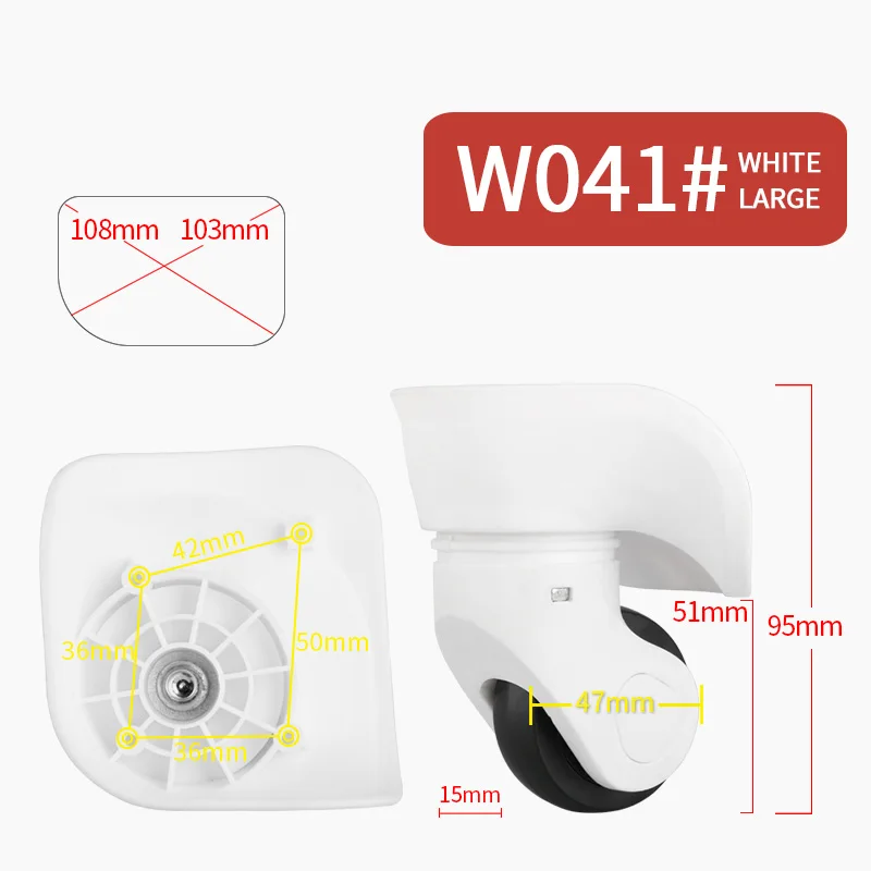 Запасное колесо, бесшумный Поворотный Чемодан для ремонта, универсальный багаж на колесиках, аксессуары, сумка на колесиках, цветные бесшумные ролики для багажа - Цвет: W041 White Large