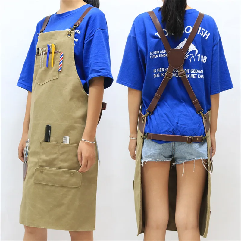 WEEYI Waxed Canvas Apron Hairdresser Baber Man Ladies Aprons For Work Kitchen Restaurant Waitress Women avental delantal barbero