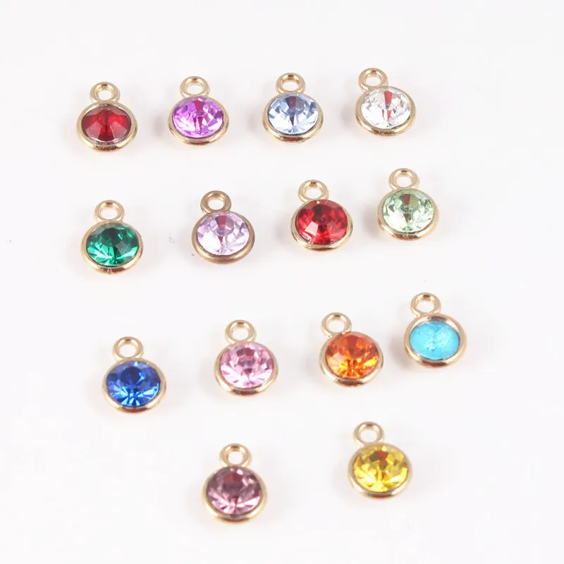 

120pcs Hot Sale 12 Colors Mixed Gold alloy Acrylic Birthstone Crystal Charms fit for Expandable Bracelets for Women Jewelry
