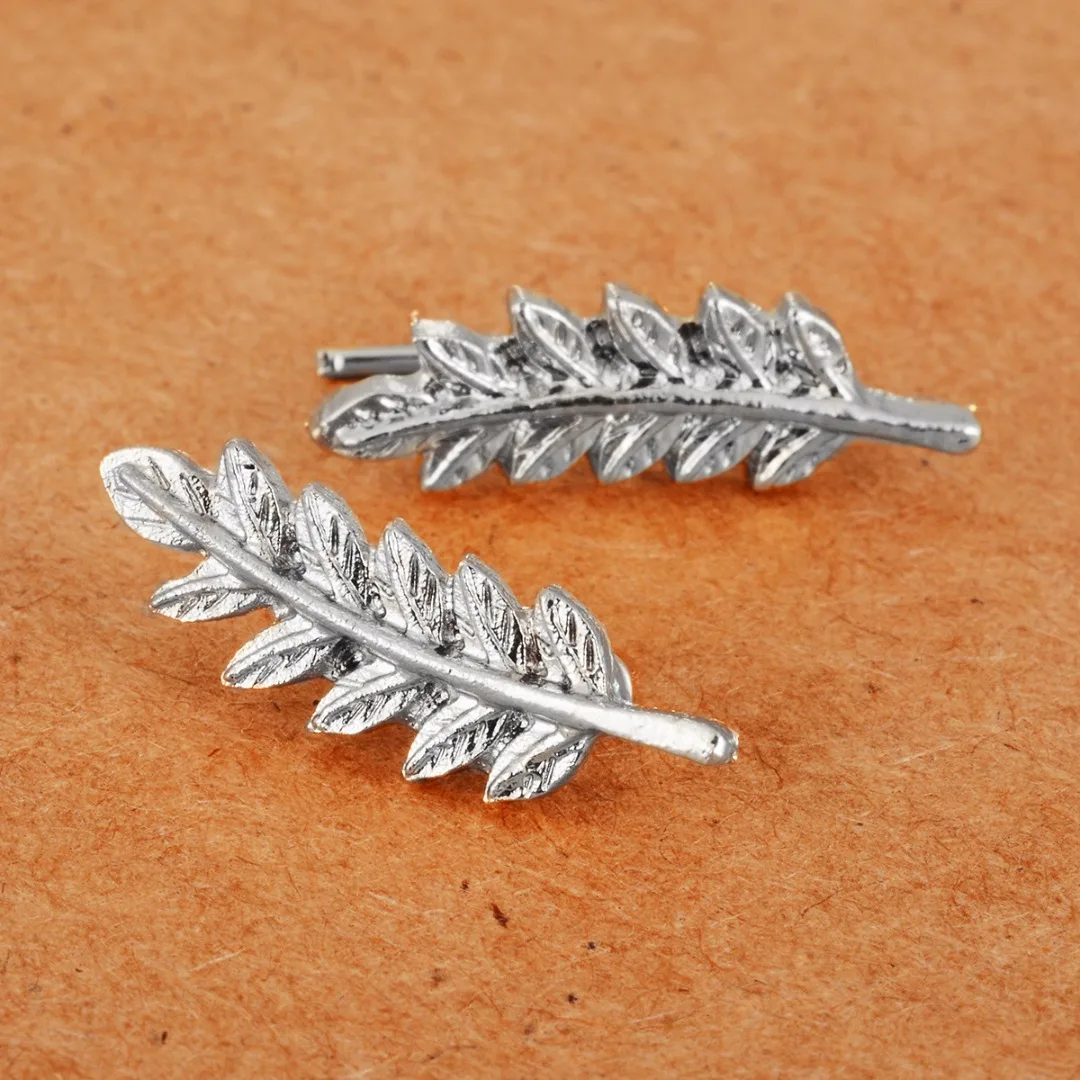 2 Pcs Fashion Women Jewelry Girl Silver Gold Color Cilp Ear Sweep Wrap Ear Climber Leafs Vines Earrings Brincos Femme Bijoux