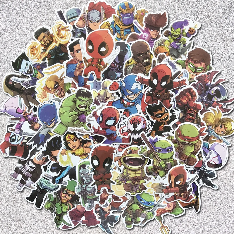 

50 Pcs Cute Waterproof Super Hero Stickers For MARVEL DC Graffiti Sticker For Skateboard Luggage Laptop Notebook Guitar Car