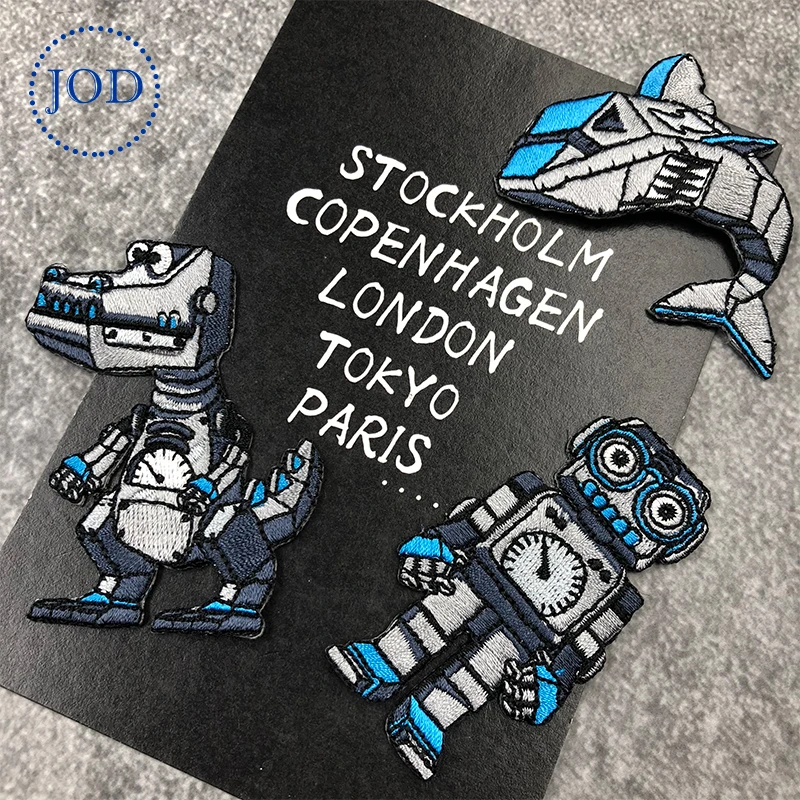 

JOD Boy DIY Decorative Children Robot Iron on Patches for Clothes Patch Embroidery Cartoon Applique Stickers Clothing Badges @