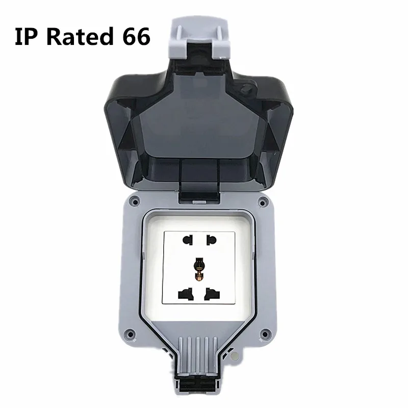 

IP66 Weatherproof Waterproof Outdoor Wall Power Socket 10A Universal 5 Hole Outlet Grounded AC 110~250V
