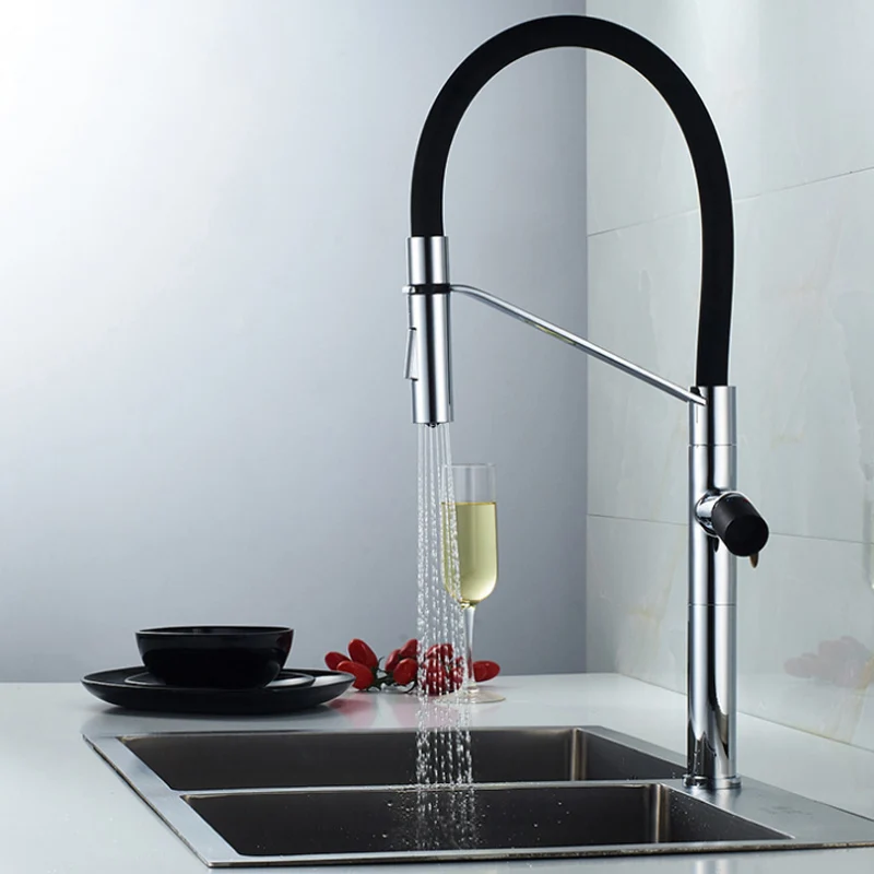 

Copper Kitchen Faucet Washing Pot Washing Pool Fruit Tank Rotary Pull Type Cold and Hot mixer Sprinkler Dual-purpose Black tap