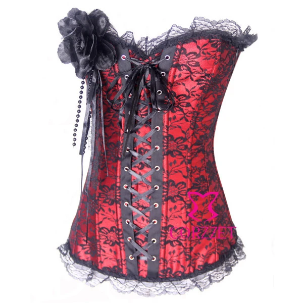 New Red Sexy Lace Satin Boned Corset Bodice Corselet Lace Up Women Top  Bustier Bodyshaper Overbust Corsets And Bustiers Lingerie - AliExpress