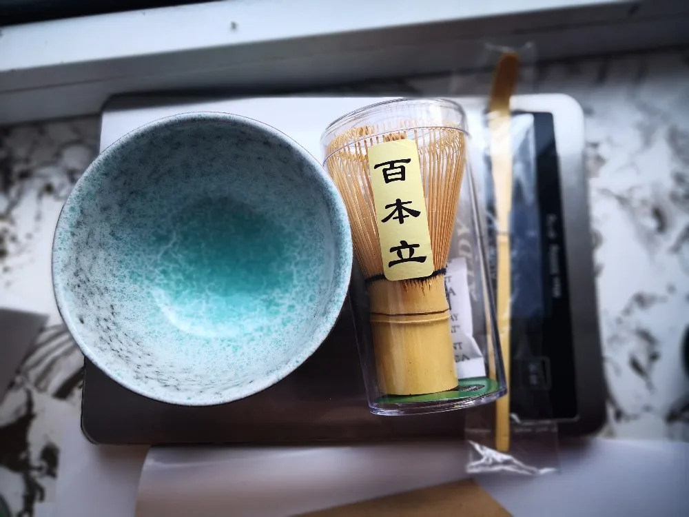 Церемониальный набор чая Матча, зеленый чайный порошок, японская церемониальная чаша веничек для чая «маття» и бамбуковый совок, 3 части в наборе