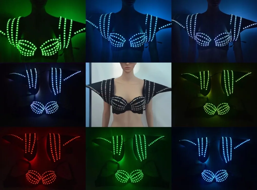 

RGB LED Bra Colorful Shoulder Dance Costumes luminous Vest For Ballroom Bar DJ Disco Party Event Singer Sexy Wears