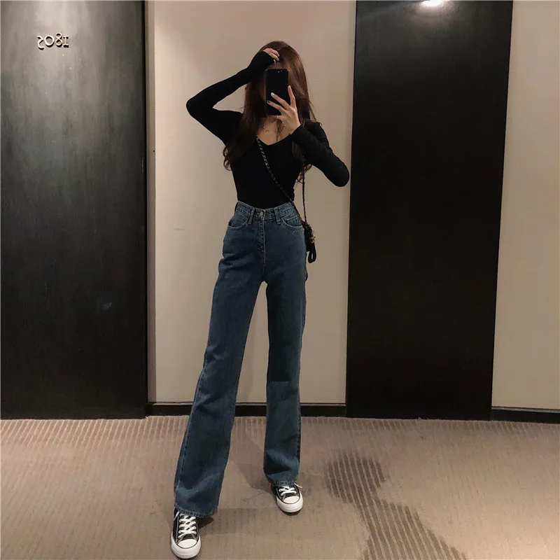 Buy Hot Womens High Waist Jeans Wide Leg Loose Fit Leisure Vogue Denim Full Length Straight Casual Jeans Spring Summer