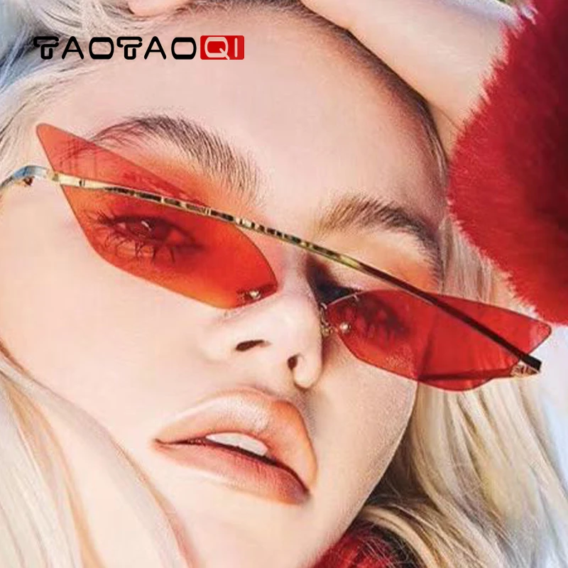 TAOTAOQI без оправы Солнцезащитные очки кошачий глаз Для женщин дизайнер бренда