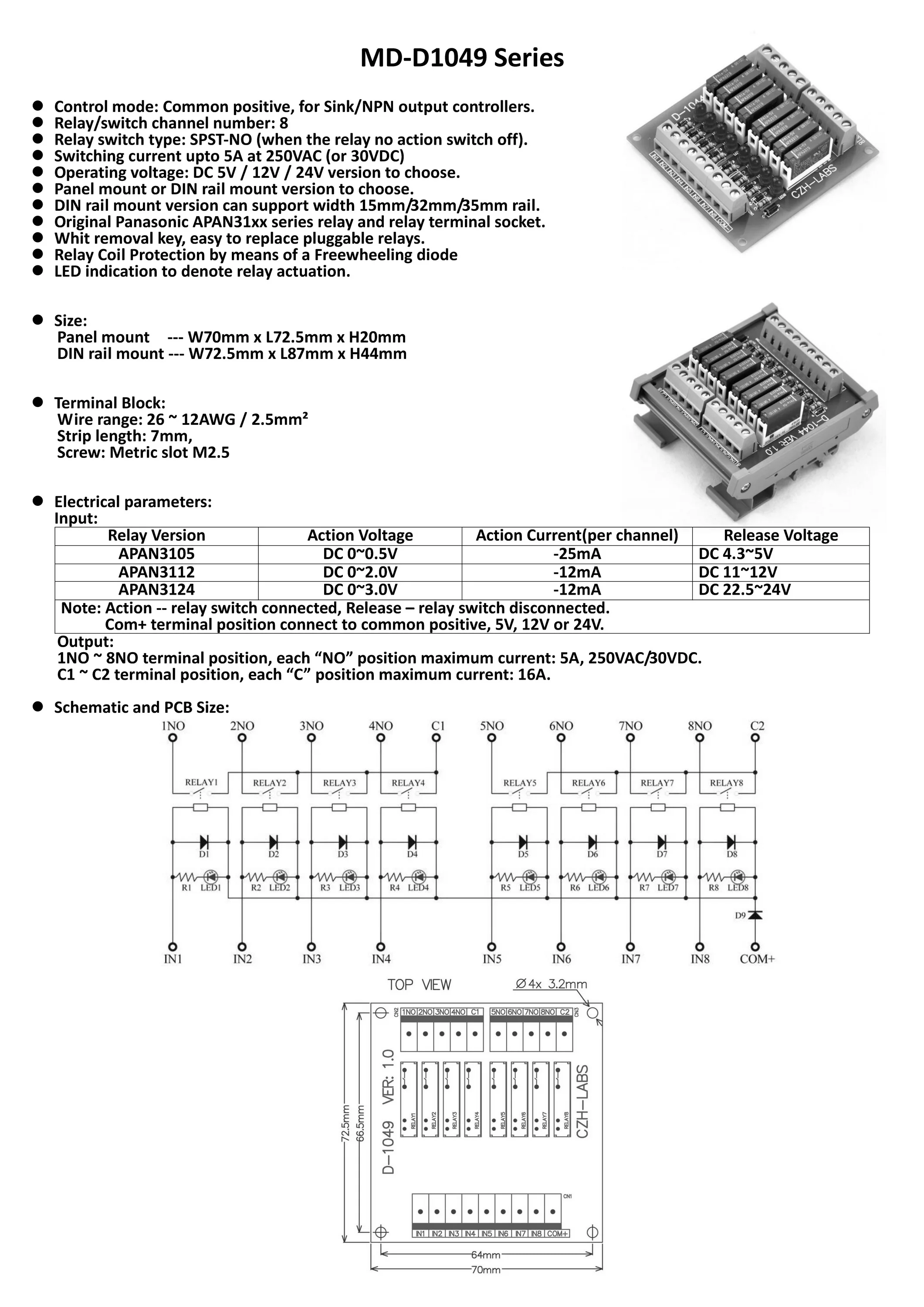 Тонкий DIN рейку крепление DC12V раковина/NPN 8 SPST NO 5A модуль реле питания PA1a 12V|module