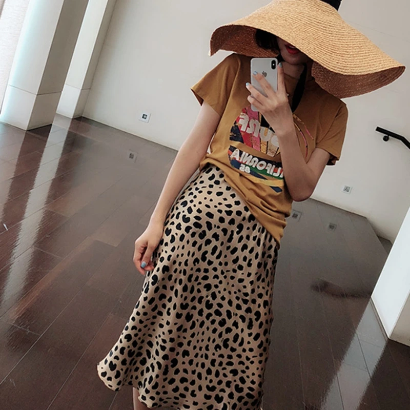 Лето Kawaii Boho Bodycon Леопардовый принт высокая талия юбки женские миди леопардовая юбка панк уличная корейский стиль