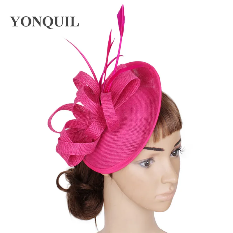 Acessórios de Cabelo Rosa Quente Banquete Headwear Imitação Sinamay Fascinators Chapéus Casamento Festa Headpieces Alta Qualidade 15 Cores