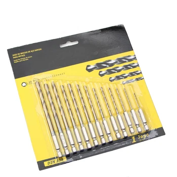 

Hex Shank Twist Drill Bit Titanium-plated Woodworking Manual Punching Set 13 Pcs/set Electric Screwdriver Bit 1.5-6.5mm