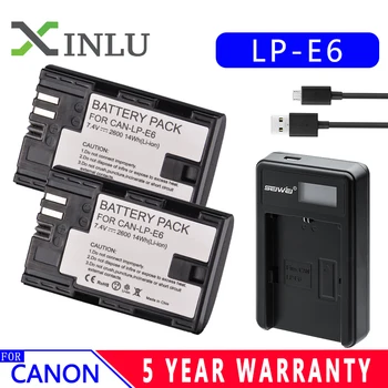 

LP-E6 E6 2600mAh Digital Camera Battery + USB Charger for Canon LP E6 EOS 5D Mark II 2 III 3 6D 7D 60D 60Da 70D 80D DSLR EOS 5DS