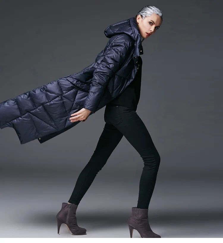 2018 New Women's Winter Down Jackets Female Extra Long Hooded Down Coat High Quality Thick Warm White Duck Down Parka / UV1289