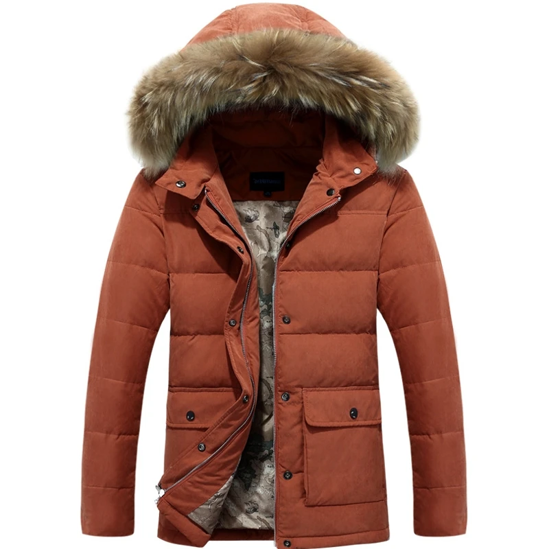 Men's Down Jackets Mens Brand Thick Warm Fur Collar Hooded Duck Down